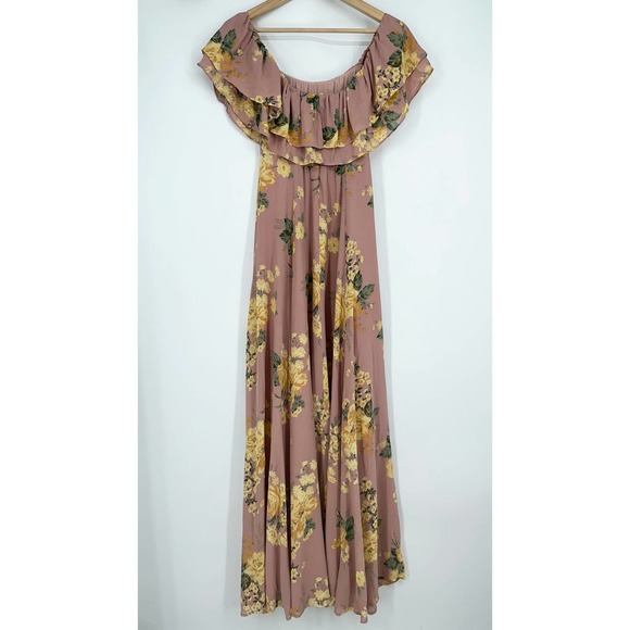 REFORMATION Abelia Dress Floral Off The Shoulder Ruffle Side Slit Maxi Gwenyth - Picture 10 of 15